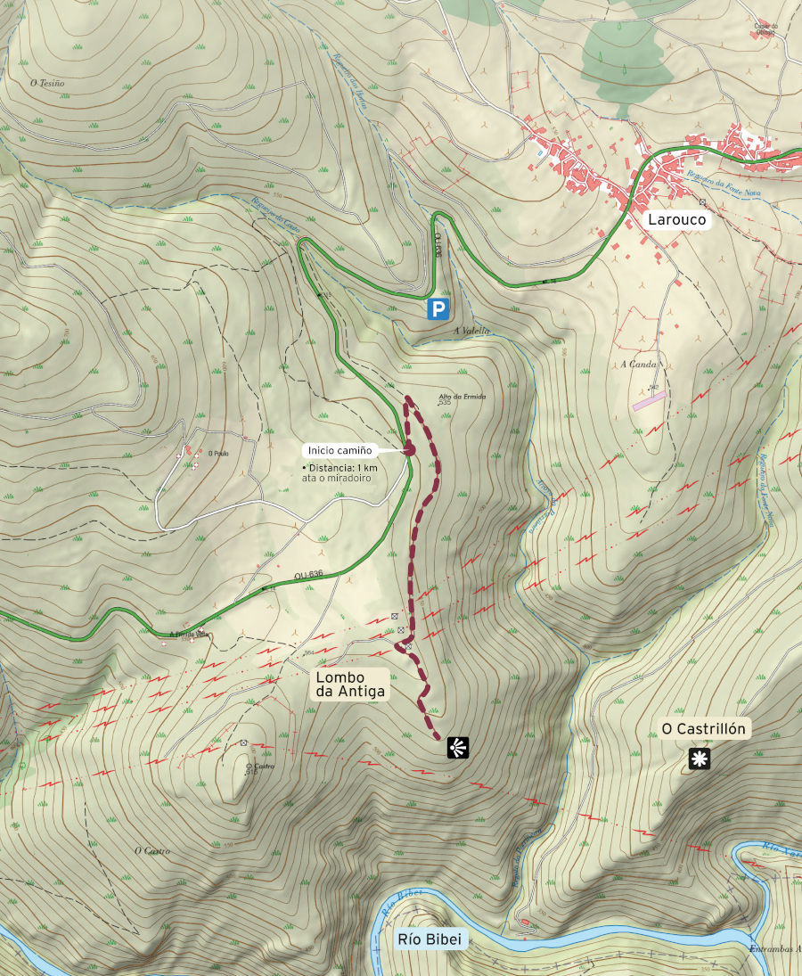 Mapa do percorrido ata o miradoiro do Lombo da Antiga